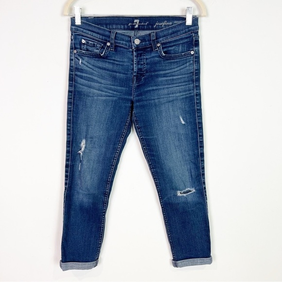 7 FOR ALL MANKIND JOSEFINA SKINNY BOYFRIEND CROP DISTRESSED JEANS WOMENS SZ 26 - Picture 2 of 5